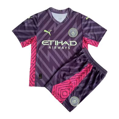 Kids-2023-2024-Manchester-City-Goalkeeper-Purple-Soccer-Kit