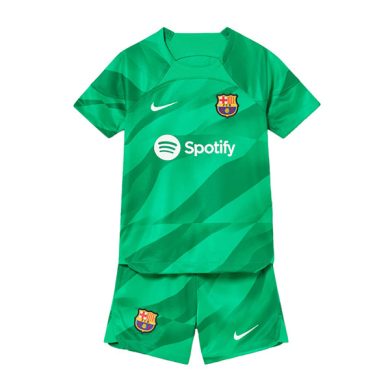 Kids-2023-2024-Barcelona-Goalkeeper-Green-Soccer-Kit